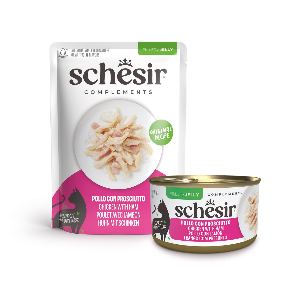 Schesir Thon Et Jambon En Gelée - Aliment Humide Complet Pour Chat, 8 Boîtes De 140g