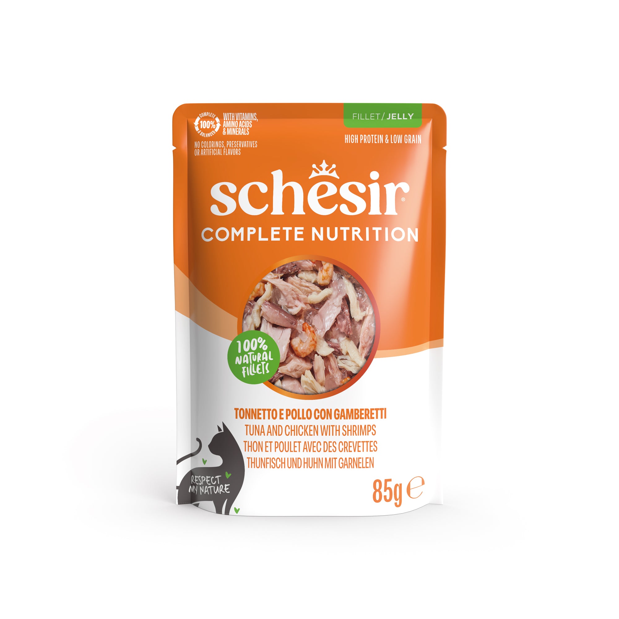 Thunfisch und Huhn mit Garnelen in Gelee