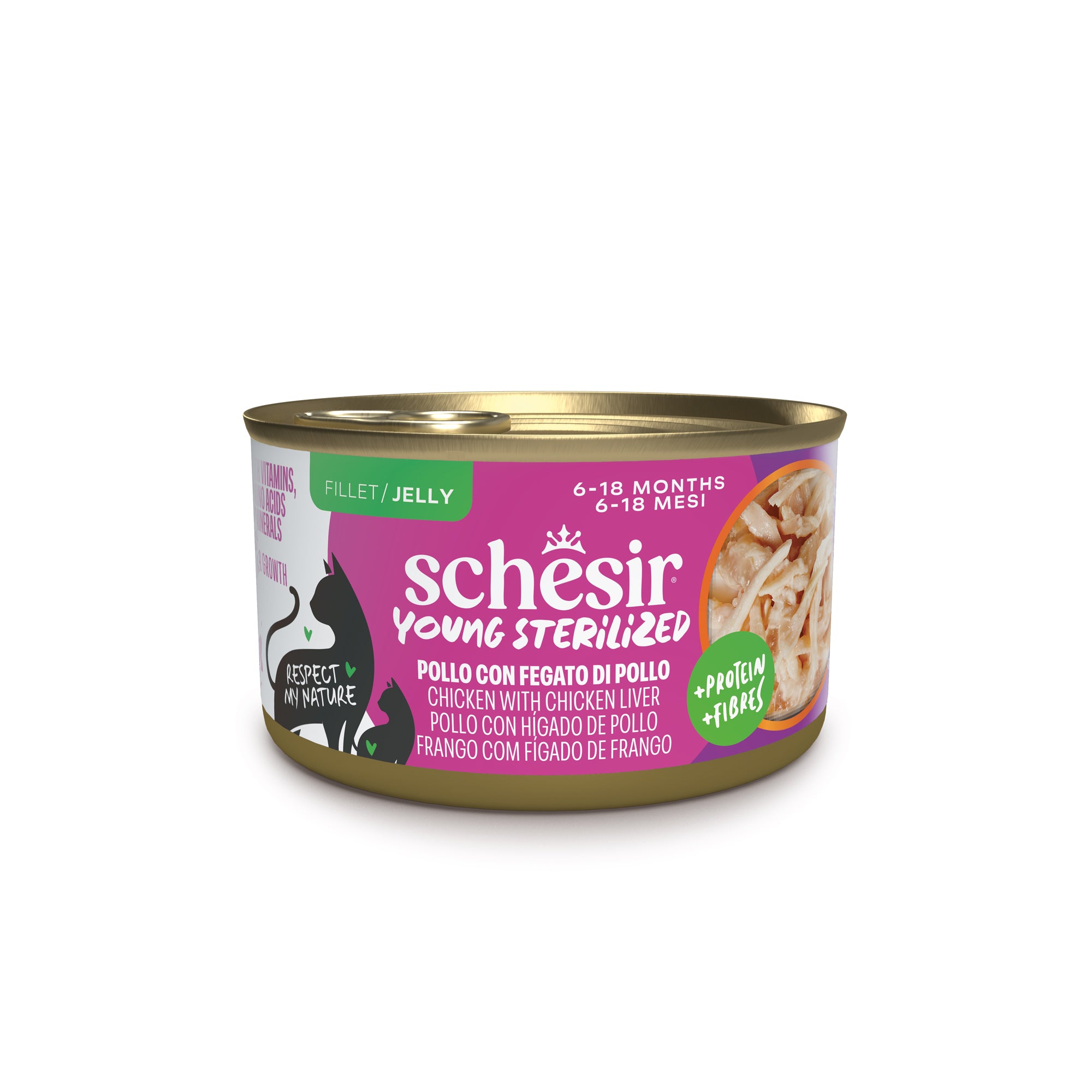 Young Sterilized poulet et foie de poulet en gelée 85g