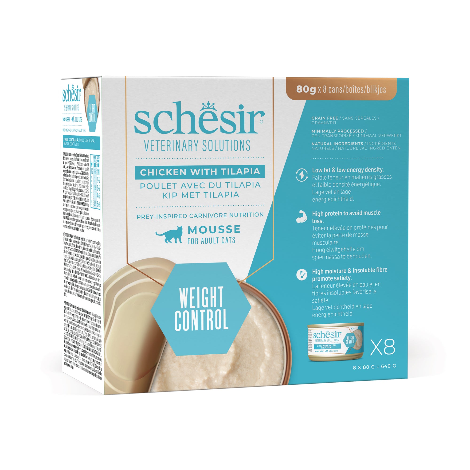 Schesir Veterinary Solution Weight Control Mousse al Pollo con Tilapia 8x80g