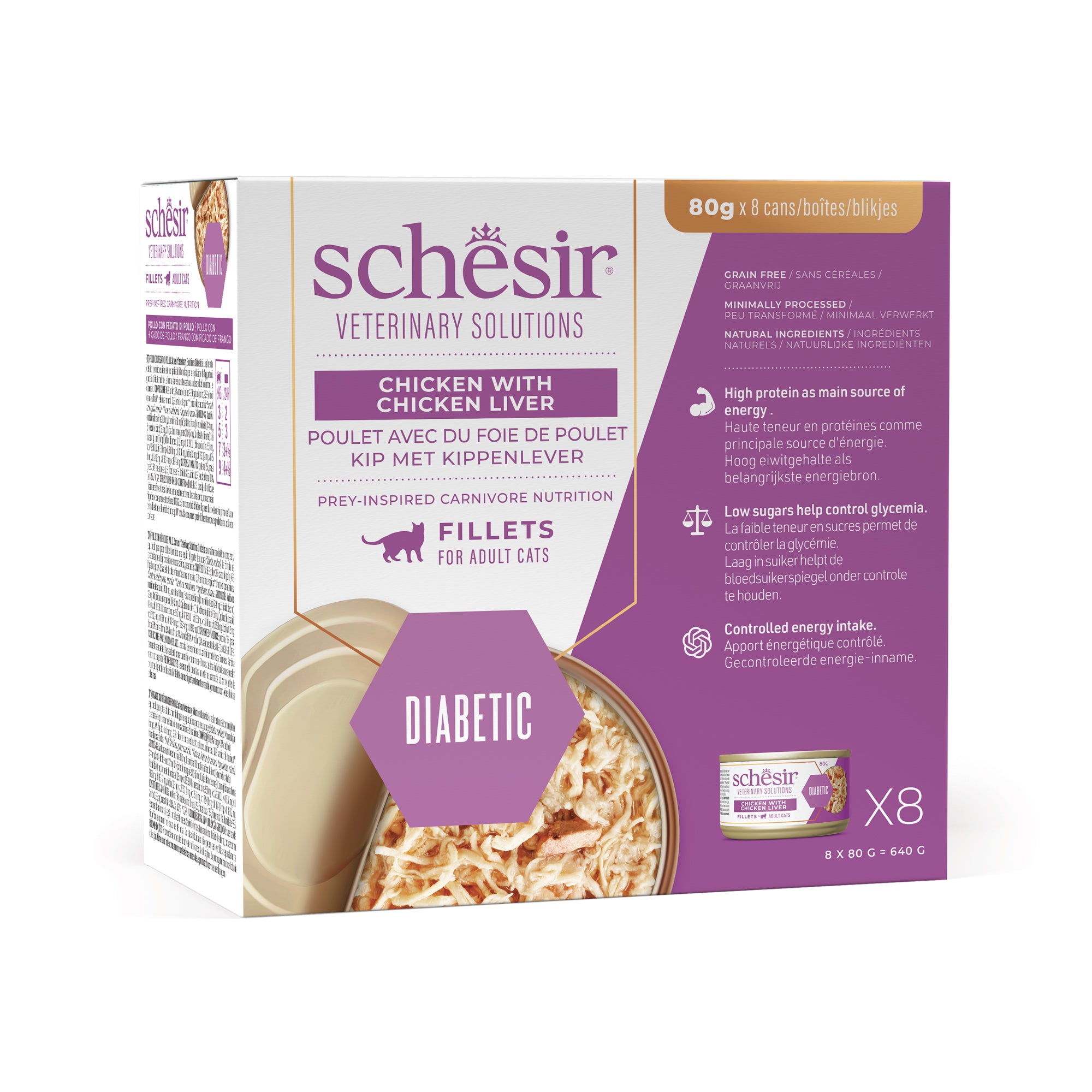 Schesir Veterinary Solution Diabetic Filetti Pollo con fegato di Pollo 8x80g