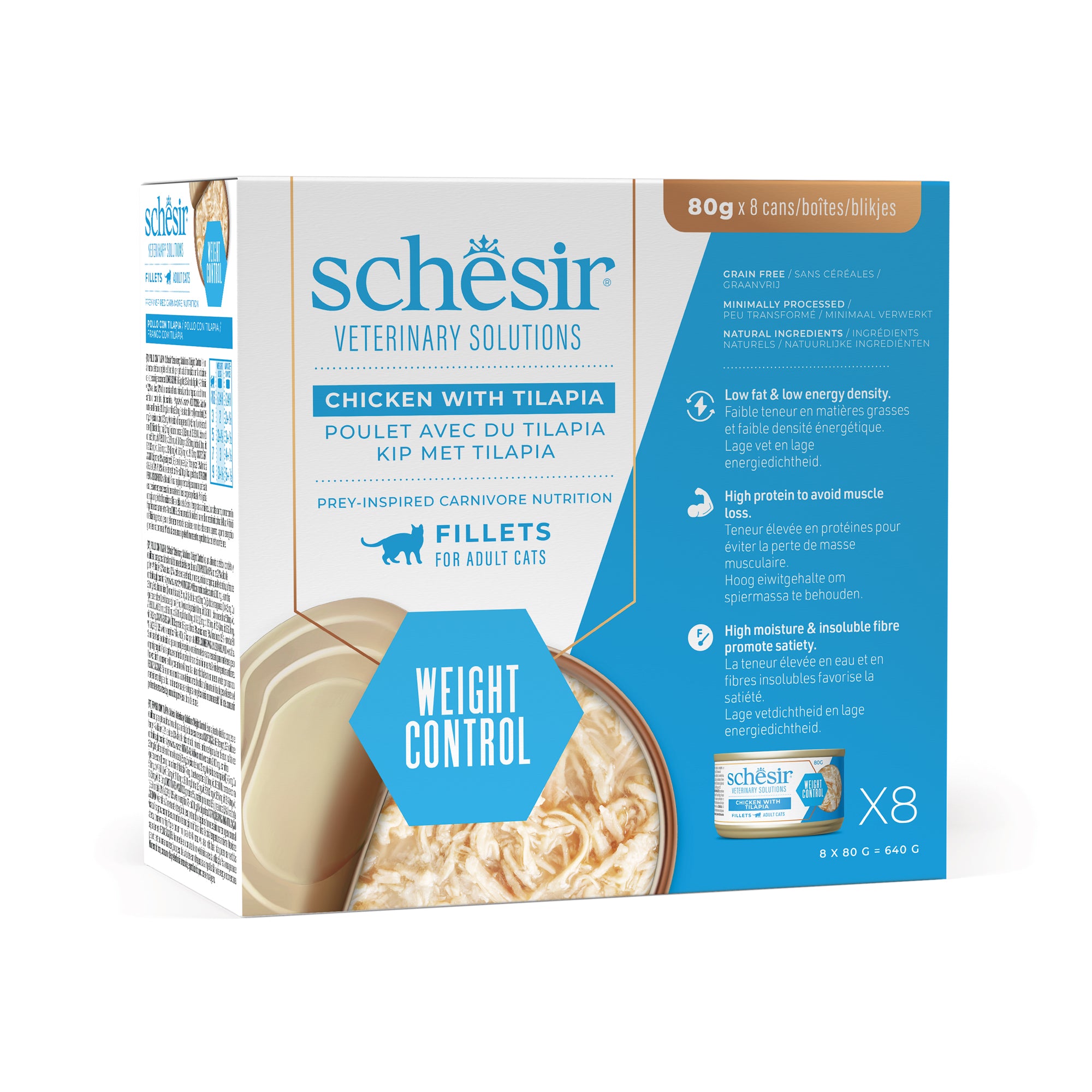 Schesir Veterinary Solution Weight Control Filetti al Pollo con Tilapia 8x80g