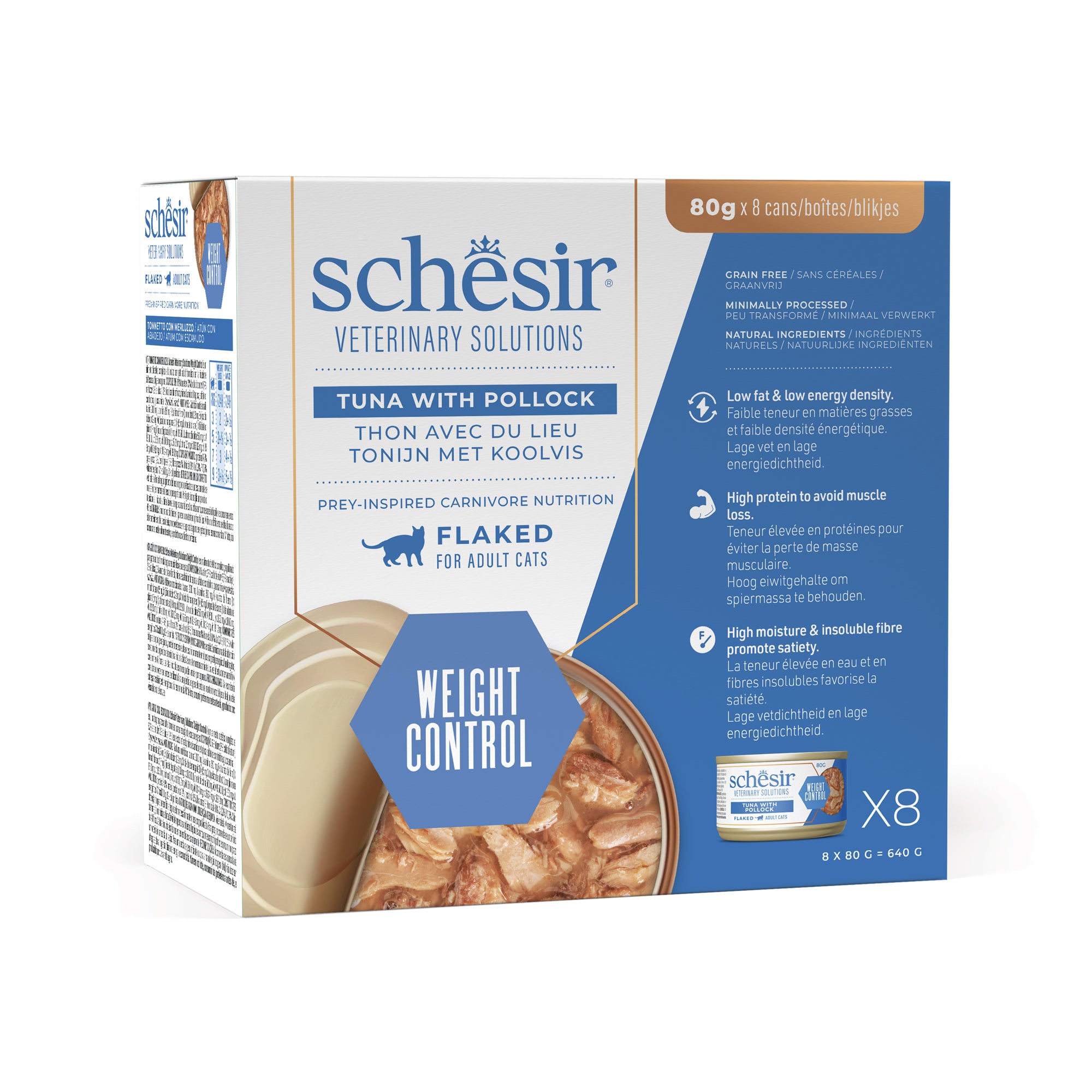 Schesir Veterinary Solution Weight Control Fiocchi Tonnetto con Merluzzo 8x80g
