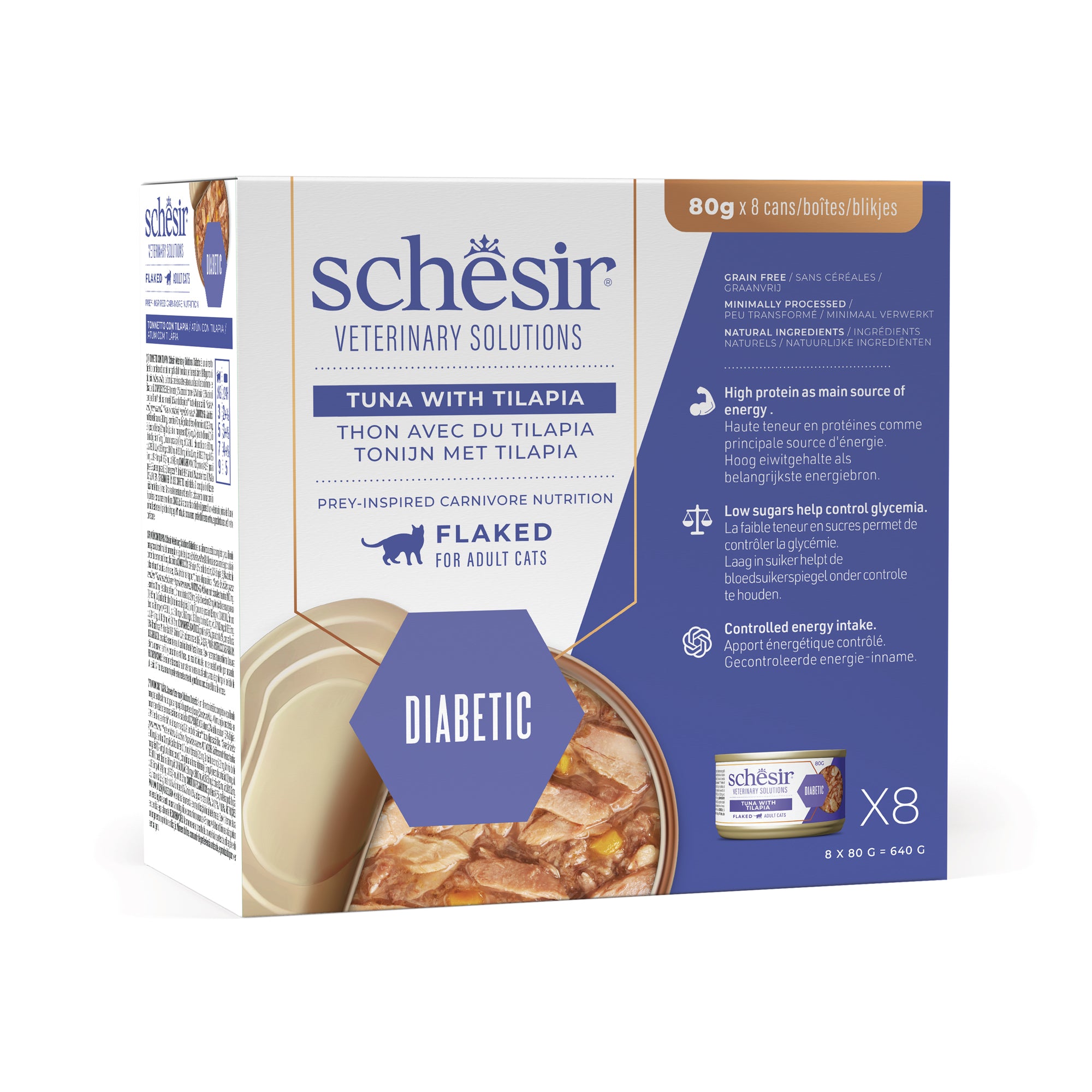 Schesir Veterinary Solution Diabetic Fiocchi Tonnetto con Tilapia 8x80g